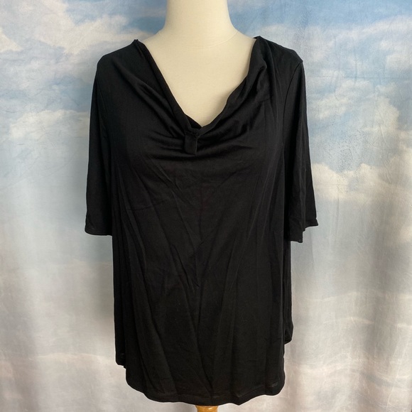 Dress Barn Lightweight Draped Collar Black Blouse 1X - Picture 1 of 3